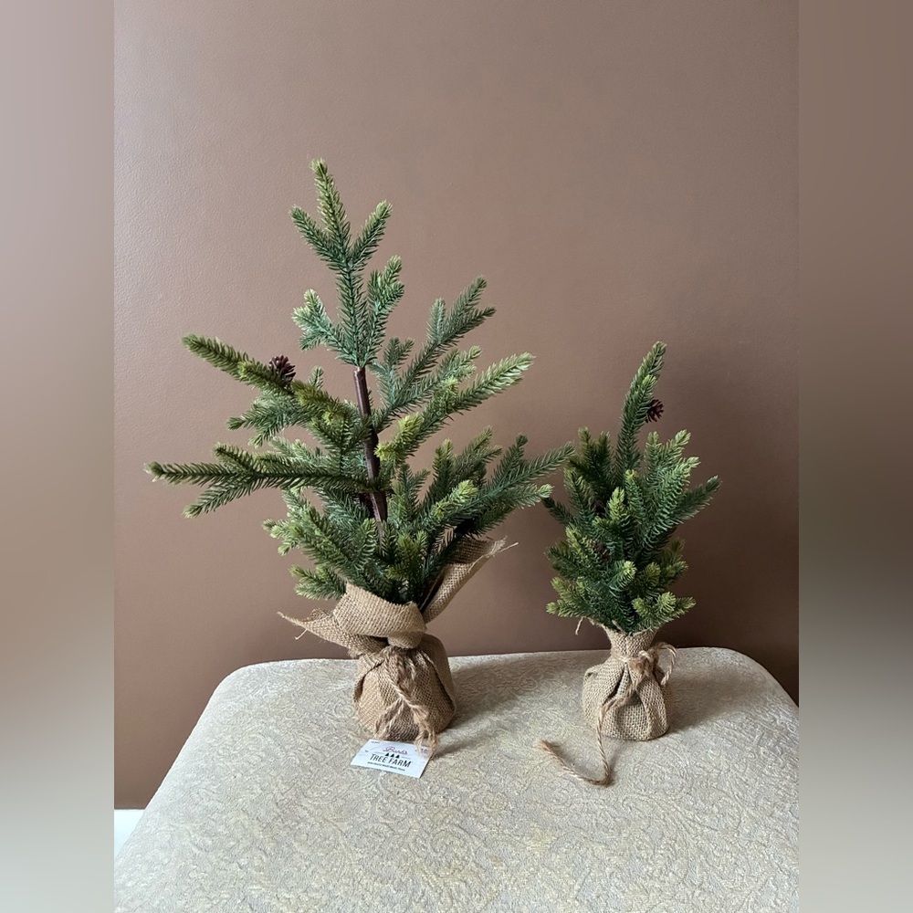 Set of 2 Artificial Trees with Burlap Base, 18” & 13”, Bendable Branches